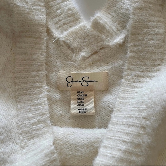 White V-Neck Fleece Jessica Simpson Knot Sweater - Picture 5 of 9